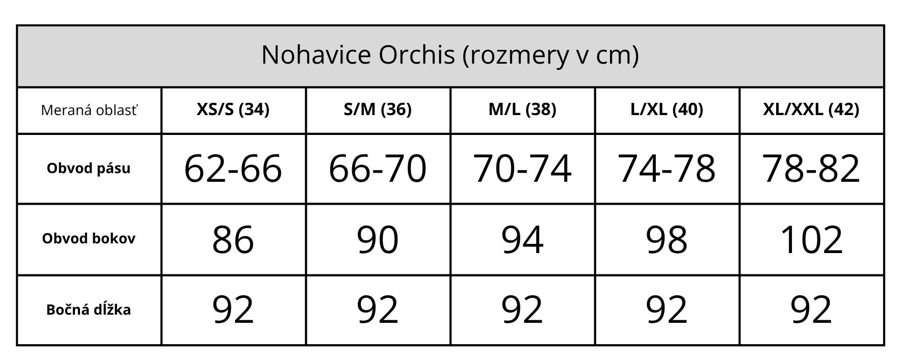 Nohavice Orchis (rozmery v cm)